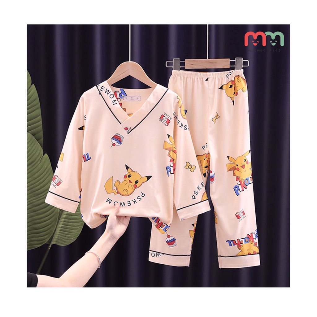 Đồ ngủ pijama thun cotton bé trai bé gái dài tay cao cấp mềm mịn mát cho bé 24kg đến 42kg