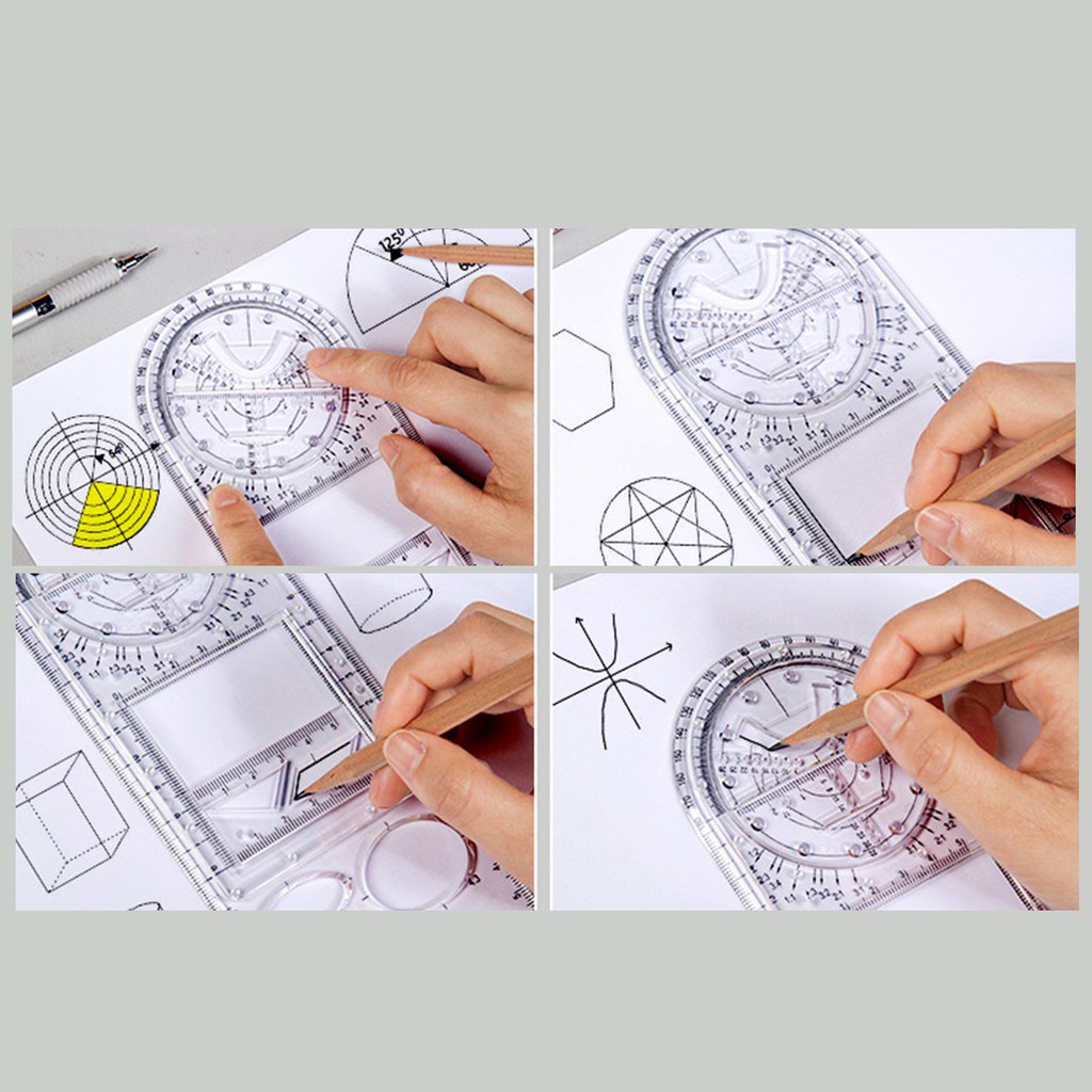Bộ 2 Thước Kẻ Đa Năng Họa Tiết Hình Học 3D Thông Dụng Cho Học Sinh