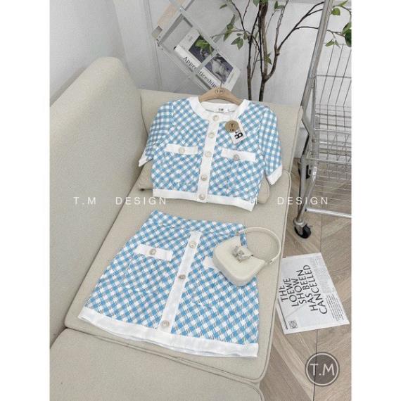 [ 𝐅𝐑𝐄𝐄 𝐒𝐇𝐈𝐏 ]  SÉT HỌA TIẾT KẺ NGẮN TAY MIX  CHÂN VÁY CÚC ĐỒNG