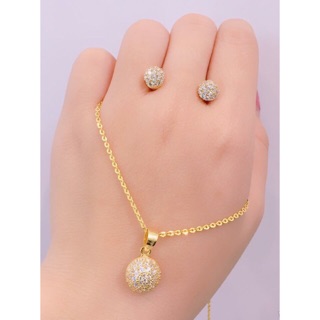 Dây chuyền nữ mặt cầu kèm bông tai nữ đồng non siêu bền