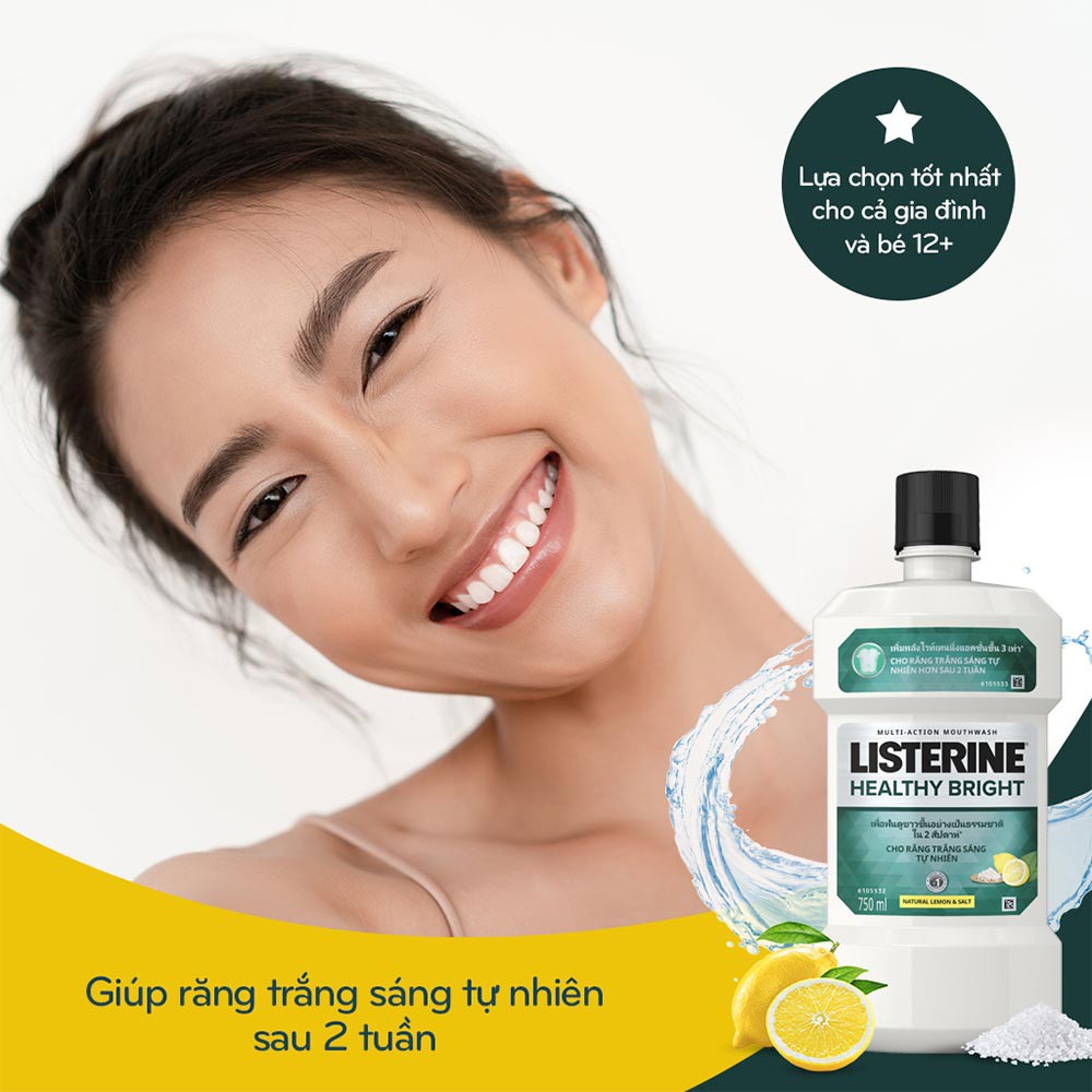 Nước Súc Miệng Listerine Giúp Răng Trắng Sáng 750ml Healthy Bright Multi-Action Mouthwash