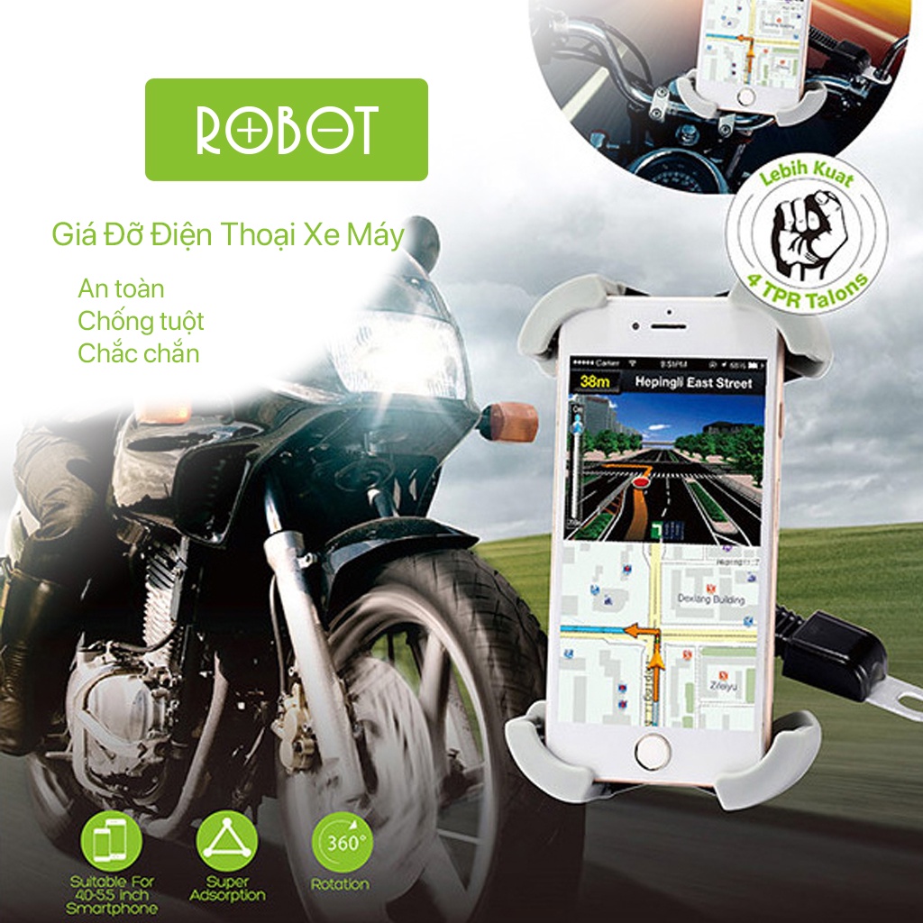 Giá Đỡ Điện Thoại Xe Máy ROBOT RT-MH01 4 Góc Kẹp Chắc Chắn An Toàn Xoay 360 độ Linh Hoạt Hàng Chính