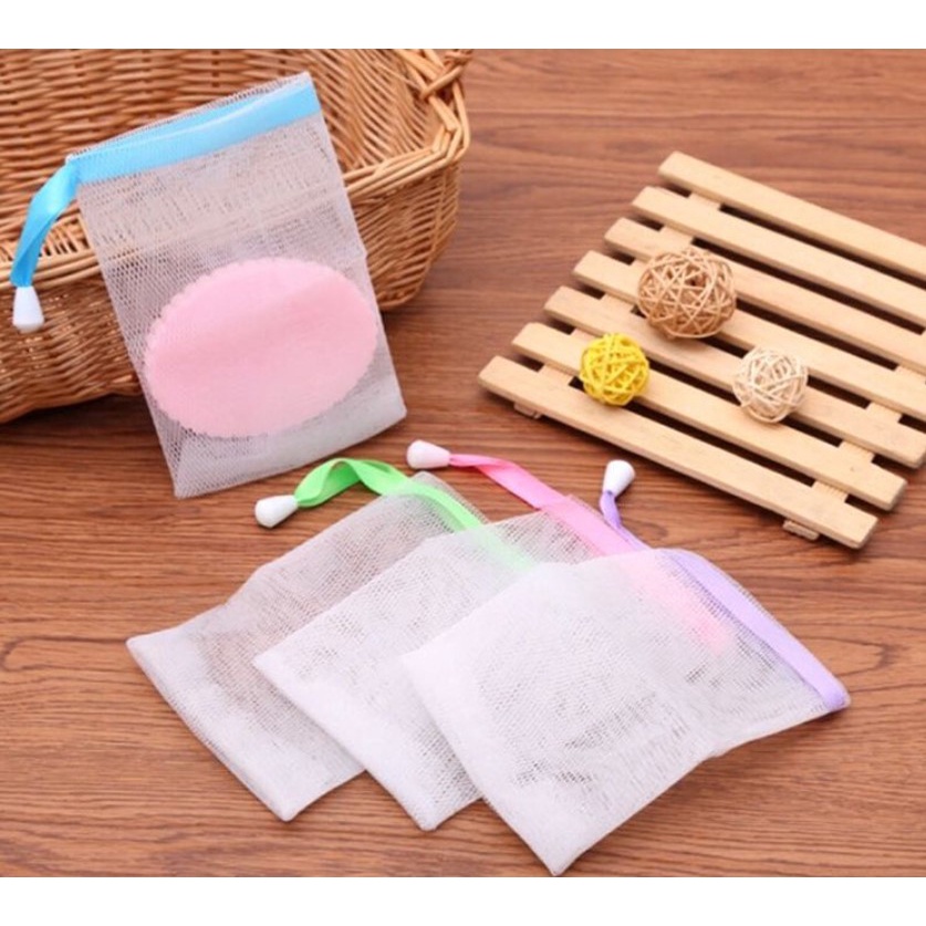 Túi lưới tạo bọt xà phòng dày 2 lớp, có dây rút ( 9,5cm * 15cm)