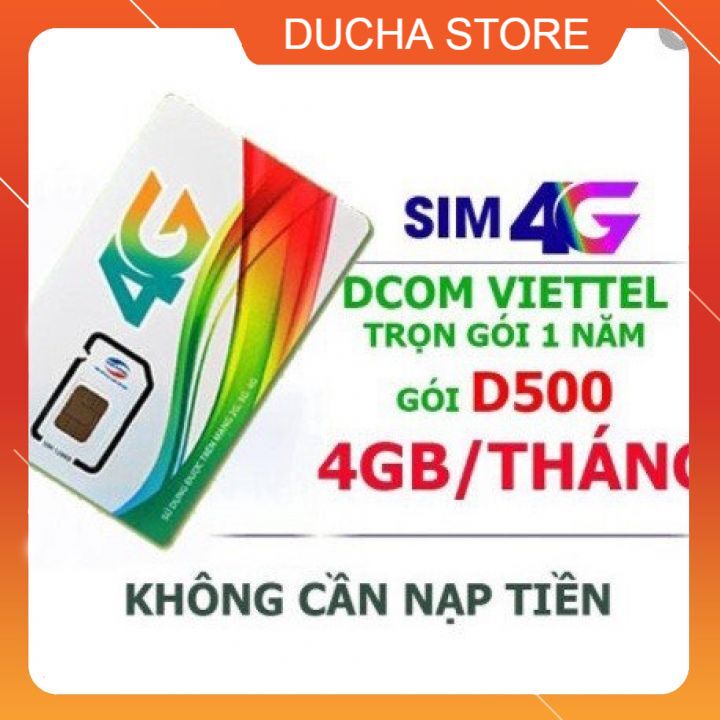 Sim 4G Viettel Trọn Gói 1 Năm D500/D500T/12UMAX50N Data Không giới hạn
