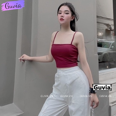 Áo Croptop 2 DÂY KIỂU VÂN NGỰC Nữ Có Mút Ngực, Áo Kiểu Chất Thun Gân Nhiều Màu GUVIA CR101