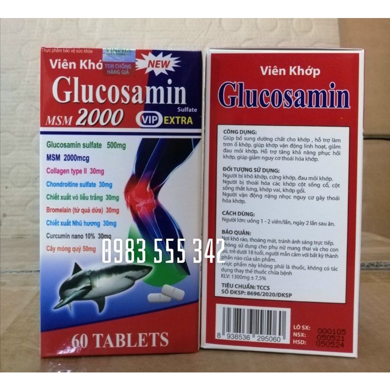Viên xương khớp Glucosamin MSM 2000. Hộp 60 viên.