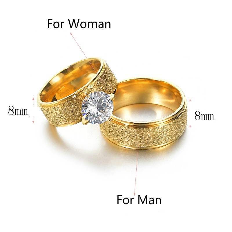 Nhẫn cưới đính đá Zircon mạ vàng 18K sang trọng lãng mạn cho cặp đôi