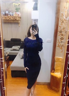 Váy len cổ thuyền đính hạt tay