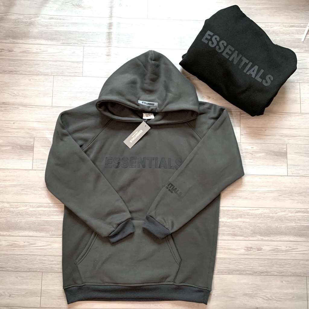 Hoodie zip nỉ bông, áo nỉ in chữ Essential- ảnh thật shop  chụp LOGO cao su