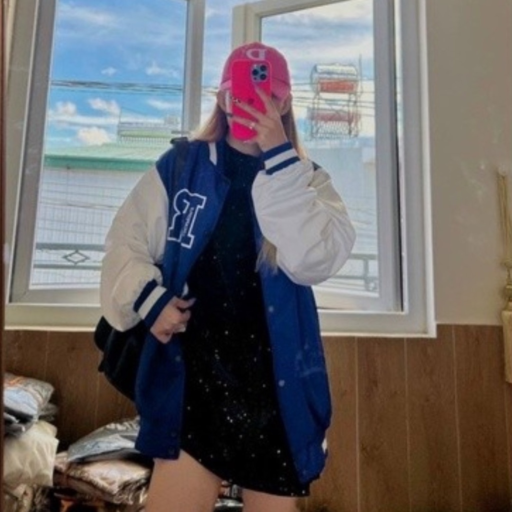 Áo khoác dù bomber jacket phối tay CHỮ R form rộng unisex nam nữ 1HIT