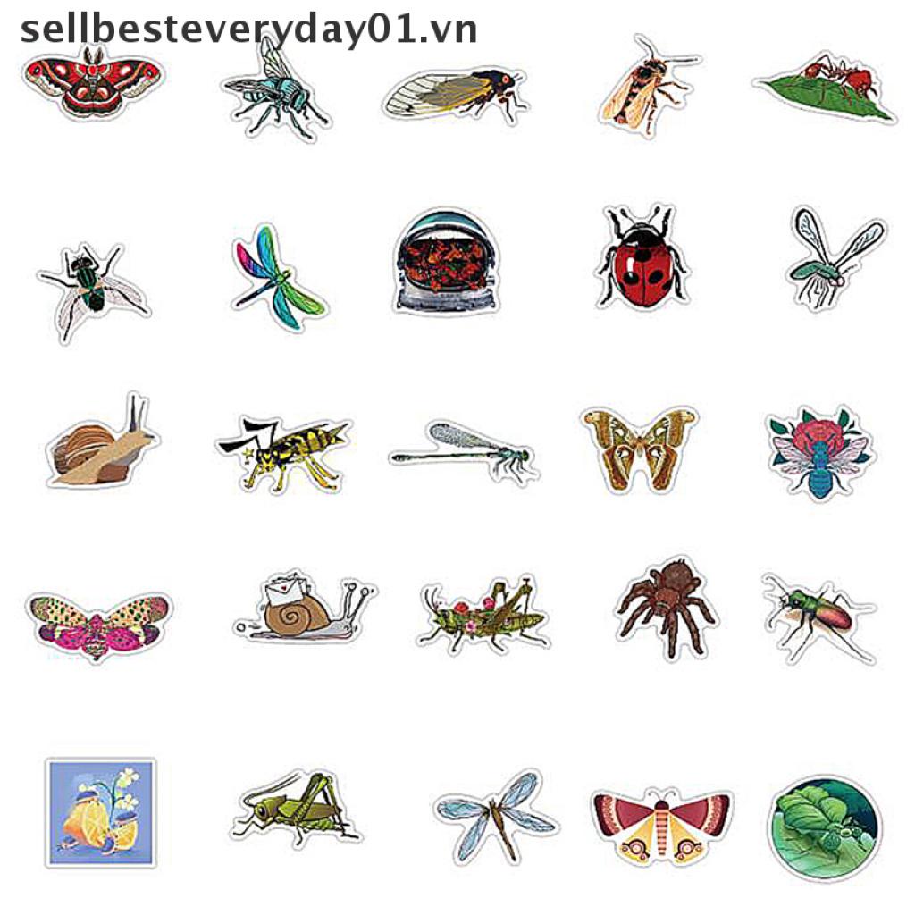 【sellbesteveryday01.vn】 50Pcs Nature Insect Stickers Animal Ant Ladybug Butterfly Graffiti Stickers .