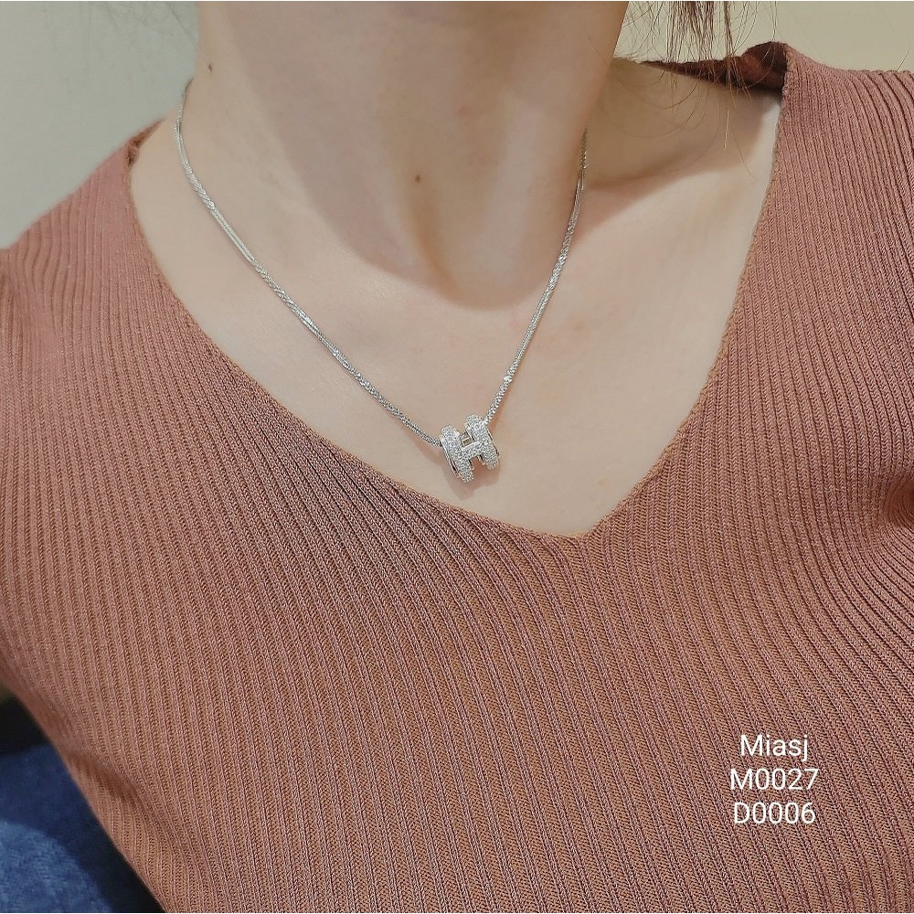 Dây chuyền nữ và mặt chữ H Bạc Ý S925 MiASJ kết đá Cz cao cấp M0027/D0001