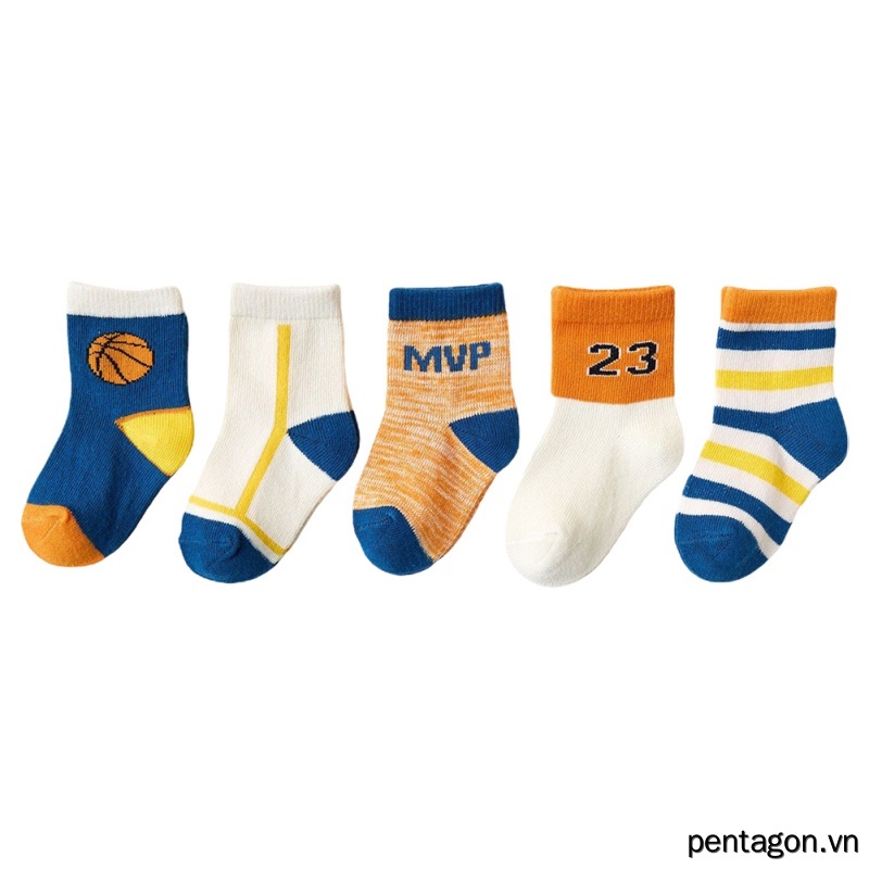 Set 5 Đôi Vớ Cotton Mềm Thoáng Khí Họa Tiết Sọc Dễ Thương Cho Bé Trai Từ 1-12 Tuổi