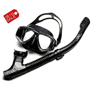 Bộ kính lặn + Ống thở ngăn nước 1 chiều, mắt KÍNH CƯỜNG LỰC chính hãng - POKI