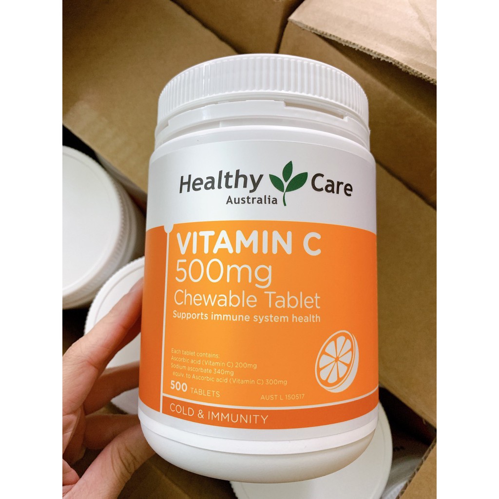 (Mẫu mới) - Viên nhai Vitamin C Healthy Care 500mg 500 viên - Úc