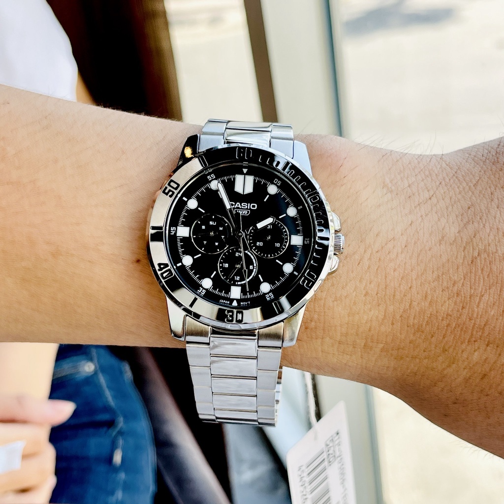 Đồng hồ nam thể thao dây thép Casio MTP VD300D-1E  Mặt đen 6 kim Size 45mm kim dạ quang Bảo hành 1 năm Hyma watch