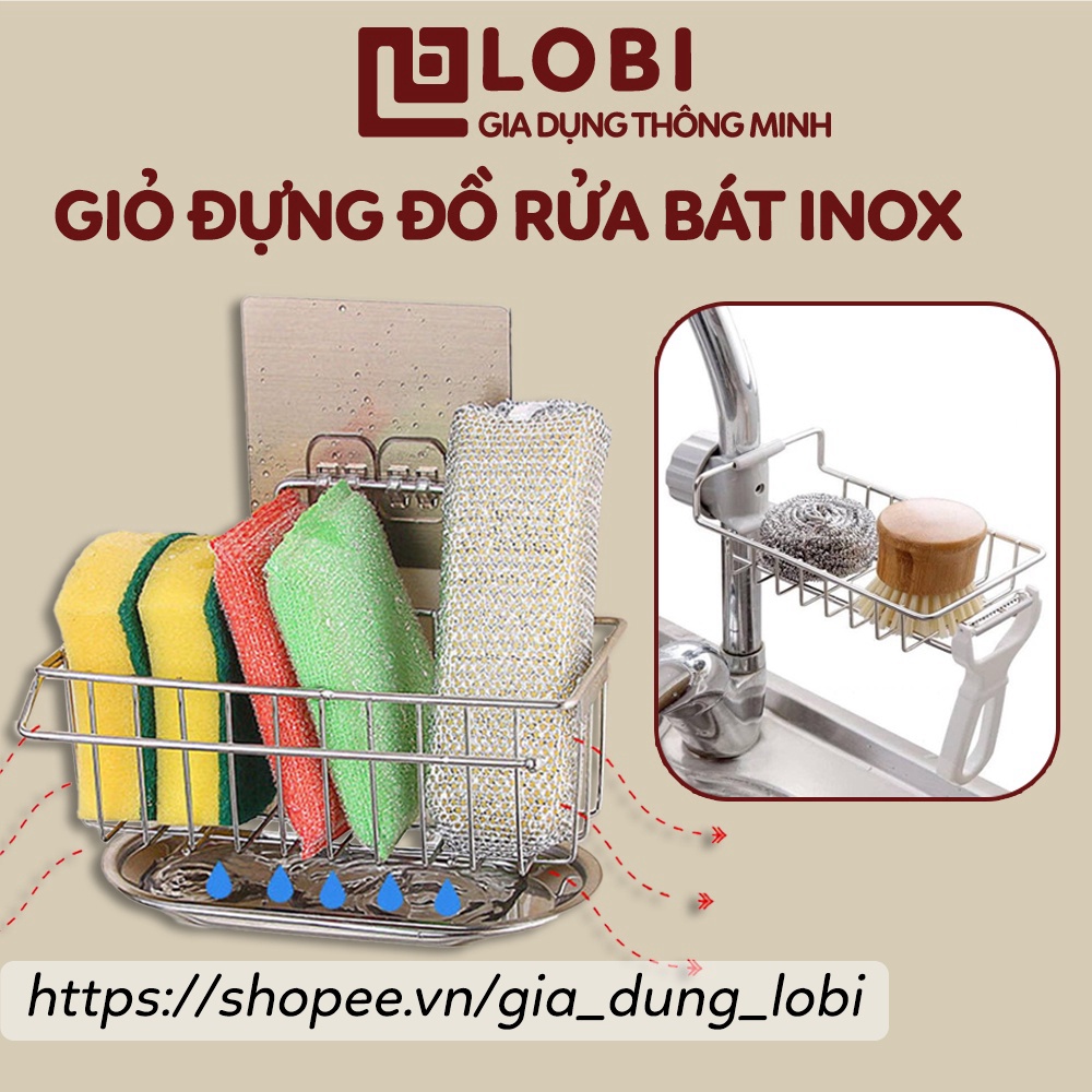 Giỏ inox đựng đồ rửa bát Giá kệ để giẻ rửa bát đồ bồn rửa bát tiện lợi