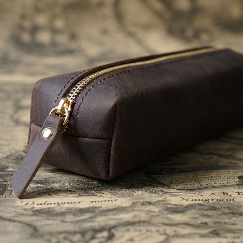 Túi Đựng Bút Bằng Da Có Khóa Kéo Tiện Dụng Mang Theo Du Lịch Cho Nữ