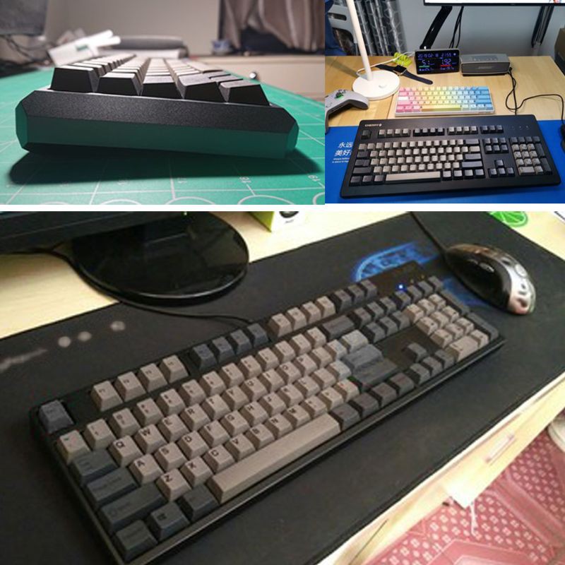 WINGO♥Dolch Black Gray Mixed Thick PBT 108 Keycaps OEM Cherry Profile ANSI Layout Bi-Color Injection Over Molding Keycap