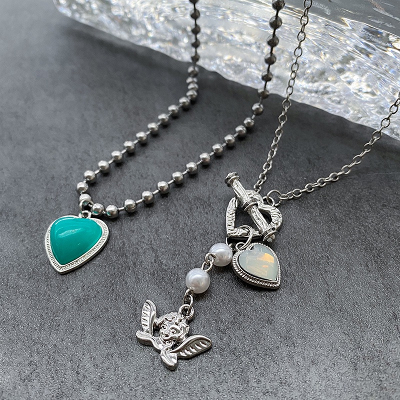 Vòng cổ Mặt Trái Tim Đính Hạt Xanh Dương Cho Nữ