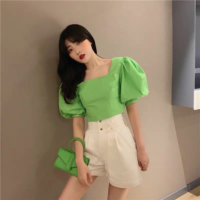ÁO CROPTOP TAY PHỒNG XANH