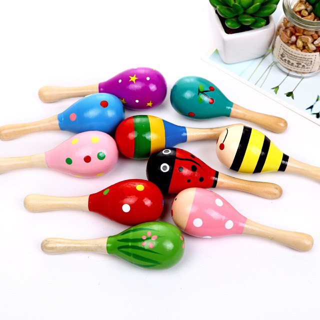 Đồ Chơi Sơ Sinh, Bộ 4 Xúc Xắc Gỗ Kèm Lục Lạc Chùy Gỗ Cho Bé