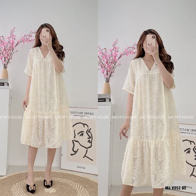 Đầm Suông Dài Rộng MICHI House Váy Xuông Thiết Kế Cổ Tim Ngắn Tay Freesize Thoải Mái, Bầu Mặc Cũng Xinh V952 | BigBuy360 - bigbuy360.vn