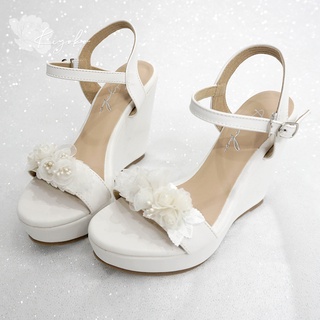 Giày cưới đế xuồng trắng Kiyoko đính hoa cô dâu cao 11cm