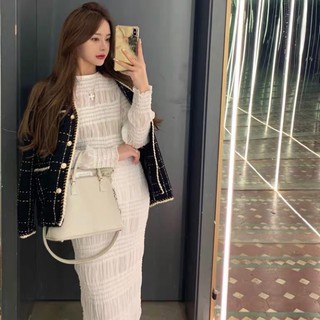 [ORDER] Set áo tiểu thư+chân váy midi trắng+áo khoác dạ tweed