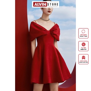 Đầm Dáng Xòe Hai Dây Hở Vai Ngang Phối Nơ Alvin Store 0986