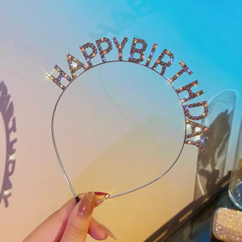 Băng đô hình chữ Happy Birthday đính đá lấp lánh vui nhộn cho nữ