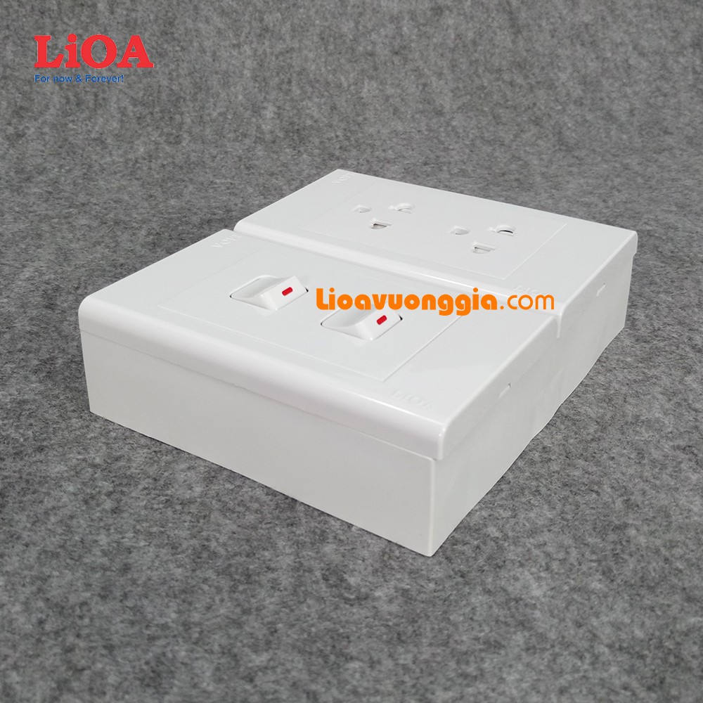 Combo ổ cắm điện đôi 3 chấu LiOA 16A 3520W + 2 công tắc điện - Lắp nổi
