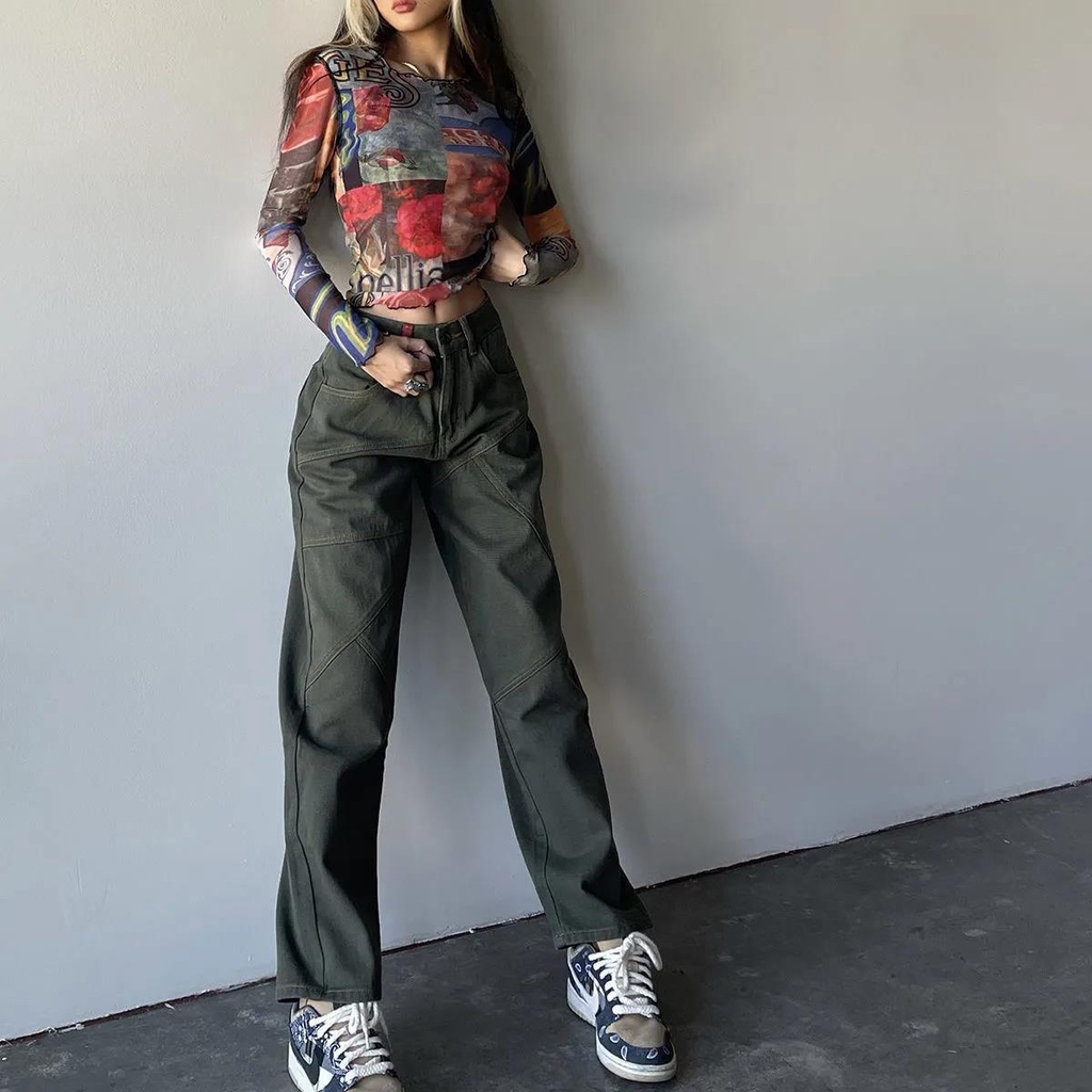 Quần jeans ống rộng phong cách Âu Mỹ thời trang cho nữ