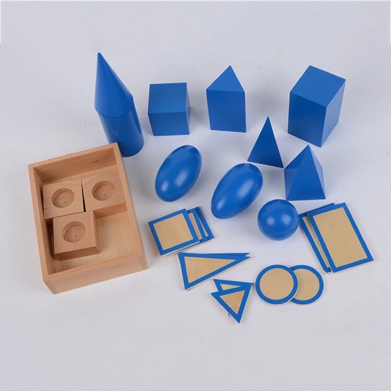 12 khối hình học không gian xanh có đế- giáo cụ montessori