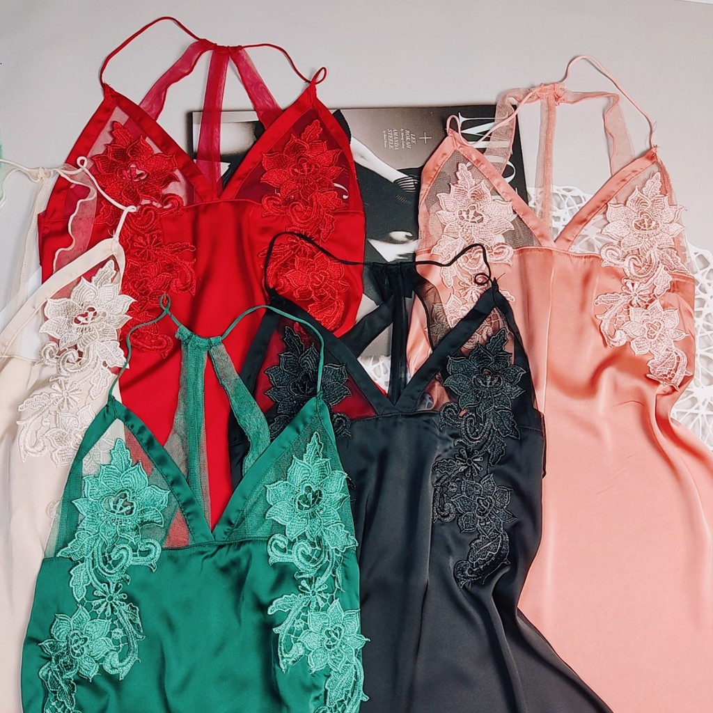 Váy ngủ sexy ❣️FREE SHIP❣️ Đầm ngủ 3 dây sau lưng kèm quần vải lụa LATIN <58kg | BigBuy360 - bigbuy360.vn