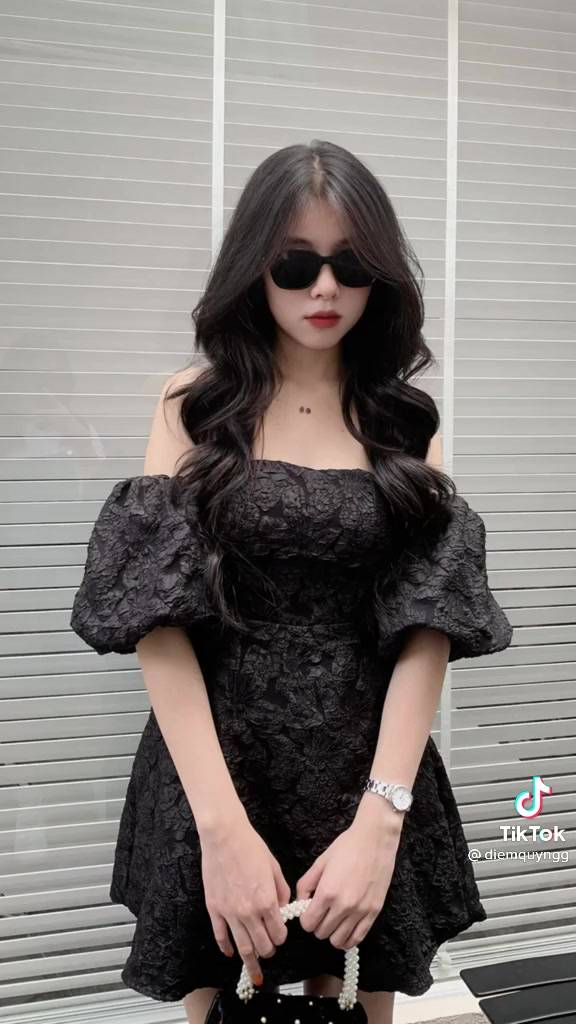 [Ảnh thật] Đầm trễ vai tay bồng chất xốp hoa nổi - Váy trễ vai cúp ngực dự tiệc (có mút ngực) | BigBuy360 - bigbuy360.vn