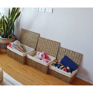 Giỏ cói chữ nhật ecohub đựng đồ, khung sắt, có tay cầm / lót vải / có nắp đậy