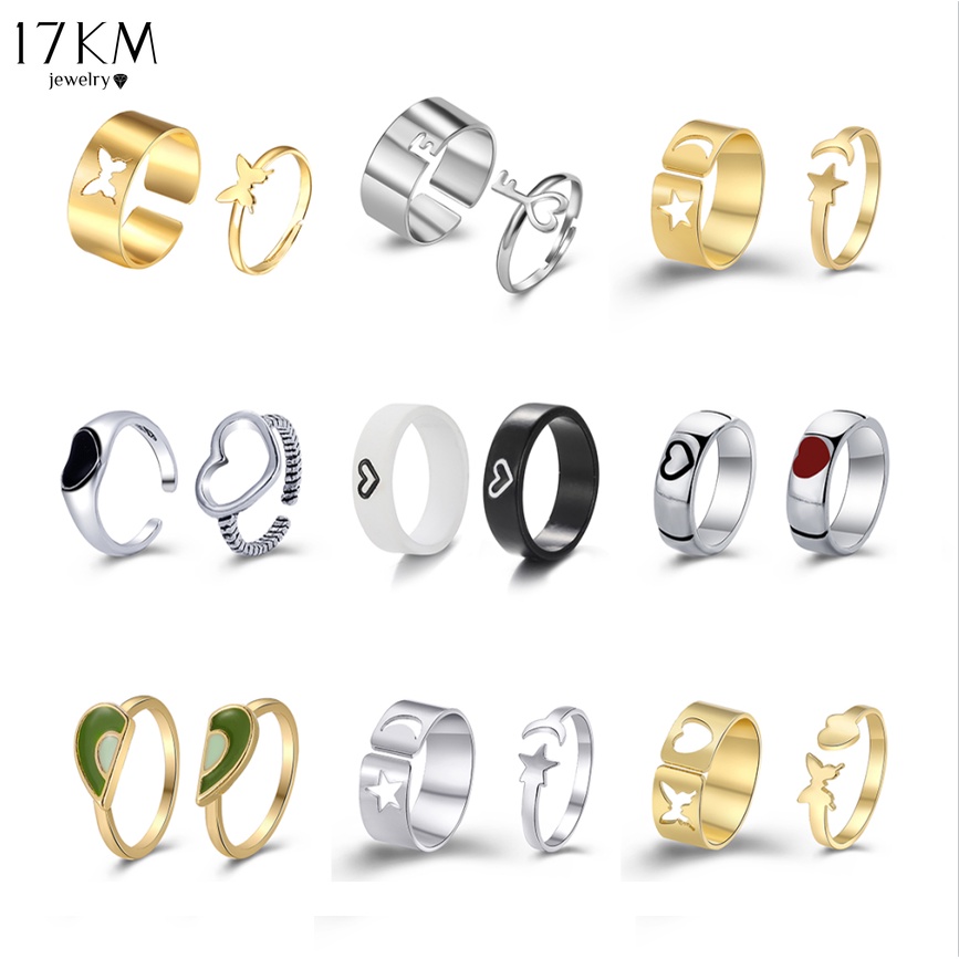Bộ 2 nhẫn 17KM thiết kế đơn giản xinh xắn phong cách thời trang cho cặp đôi