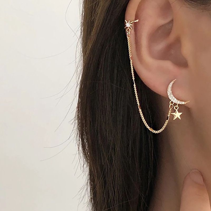 Bông tai hợp kim hình trái tim/ngôi sao/ mặt trăng đính đá xinh xắn