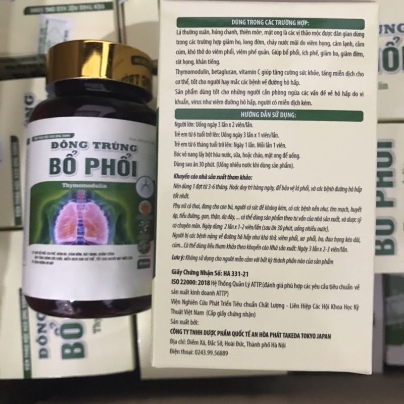 Viên uống thảo mộc keo ong xanh Đông trùng Bổ phổi Thymomodulin tăng cường sức khoẻ cho cả gia đình 30 viên chính hãng