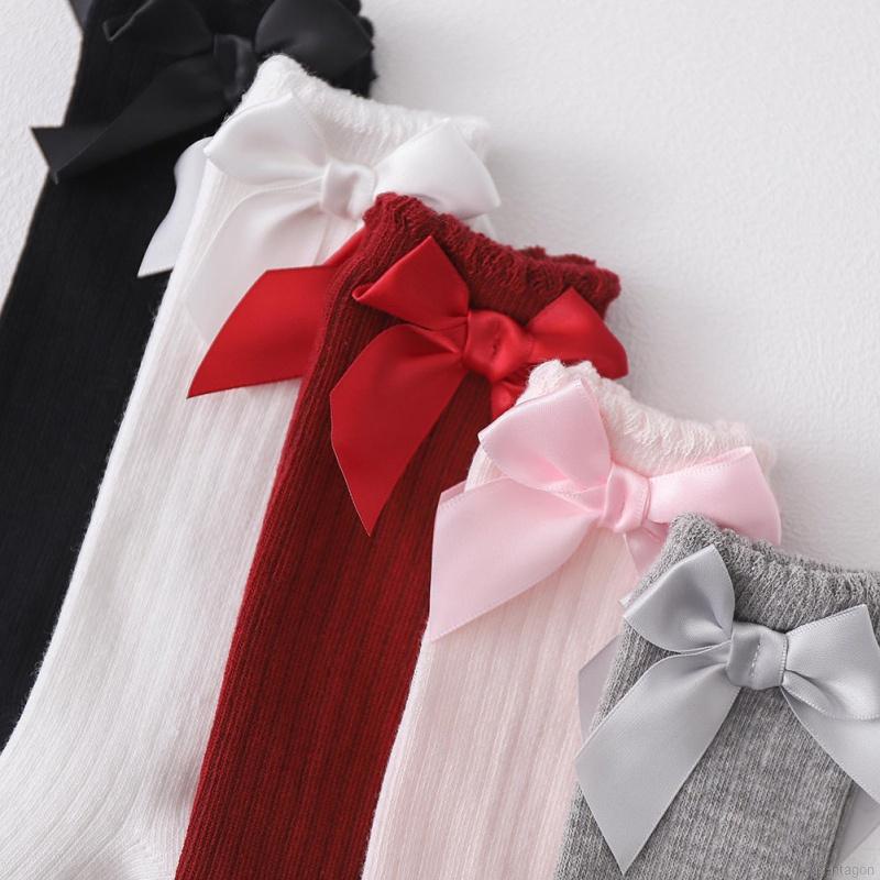 Vớ cotton phối ren thoáng khí đính nơ xinh xắn đáng yêu dành cho bé gái 0-6 tuổi