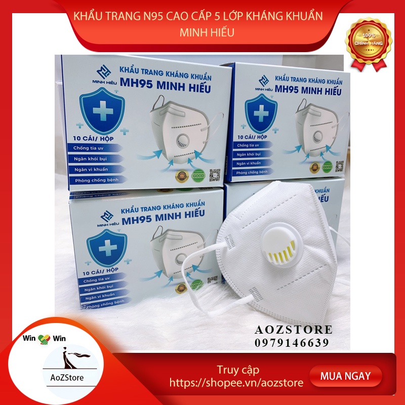 Khẩu trang N95 có van Hộp 10 cái Minh Hiếu 5 lớp kháng khuẩn chính hãng