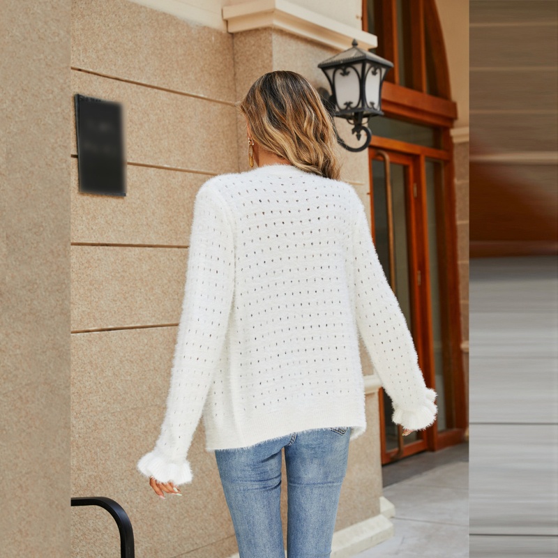 Xiangbao Áo Khoác Cardigan Dệt Kim Tay Dài Dáng Rộng Màu Trơn Cài Nút Khoét Rỗng Thời Trang Cho Nữ f