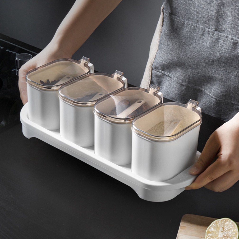Bộ khay gia vị loại 3-4 ngăn lúa mạch có nắp đậy tiện dụng PGL