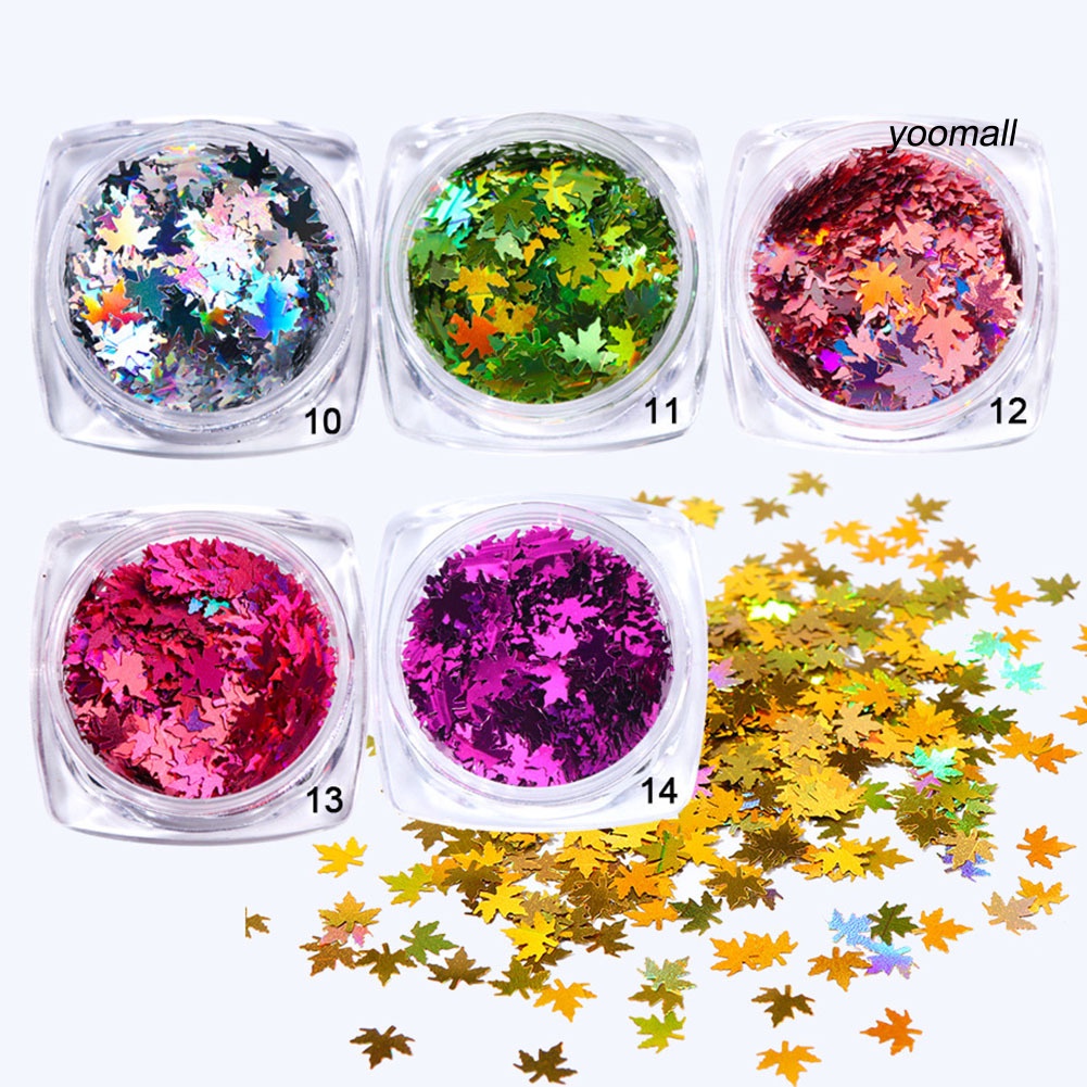 [Hàng mới về] Hộp kim sa trang trí móng tay nghệ thuật hình lá phong lấp lánh thời trang