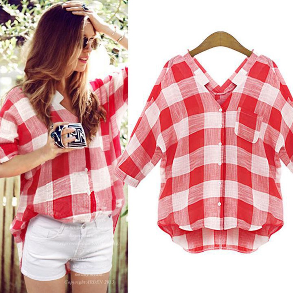 Plaid shirt women tops and blouses linen blouse plus size