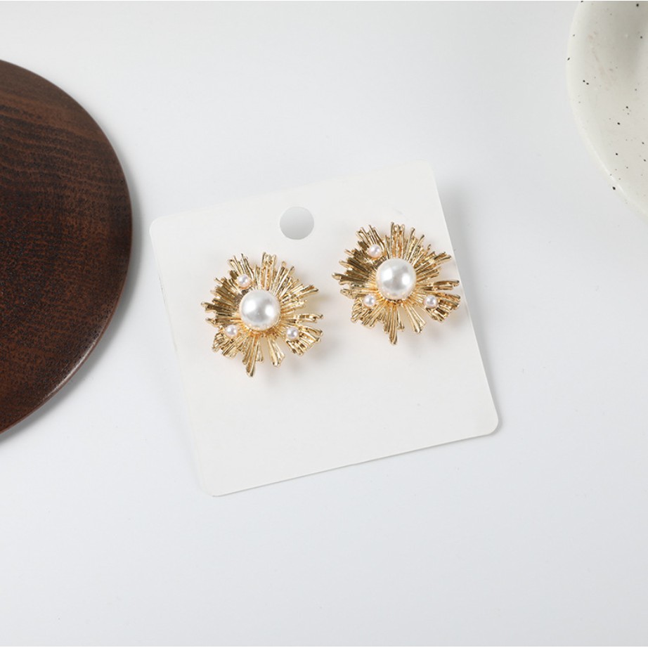 Bông tai nụ thiết kế cường điệu hoa vàng ngọc Hàn Quốc