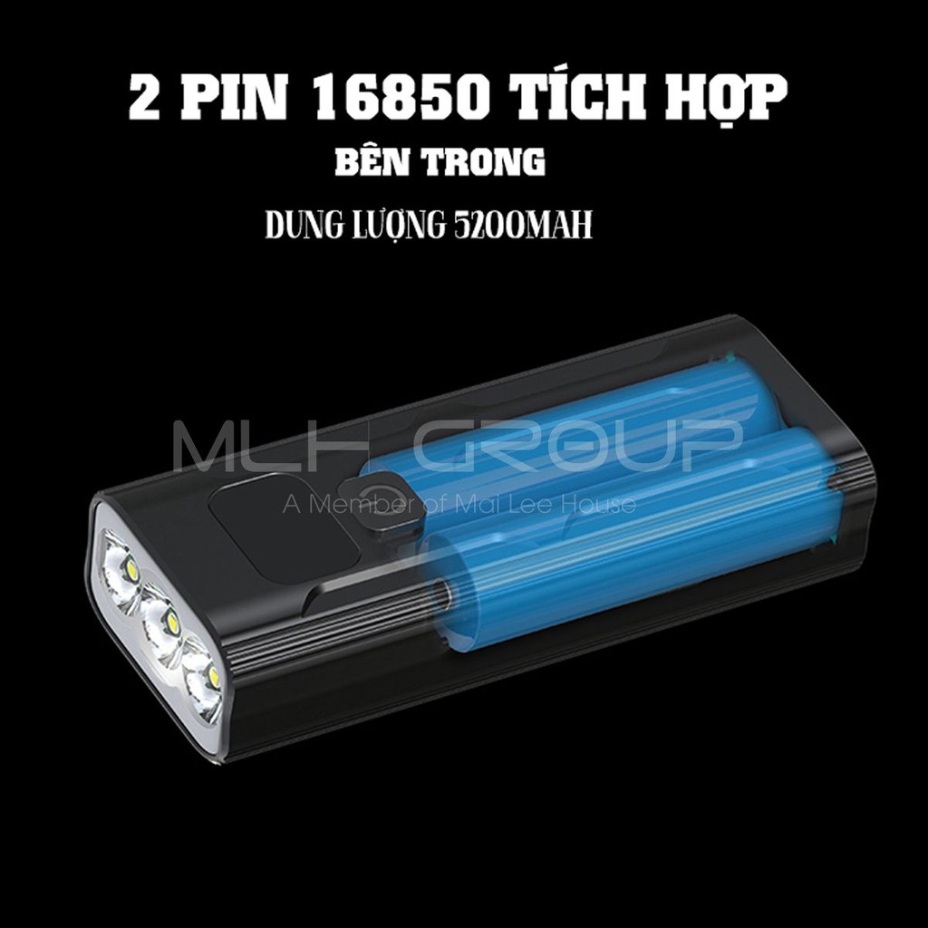 Đèn Pha Xe Đạp Chiếu Sáng Cao Cấp Chống Nước Gắn Ghi-Đông Siêu Sáng Sạc Điện Type-C Có Hiển Thị Thời Lượng Pin MLH