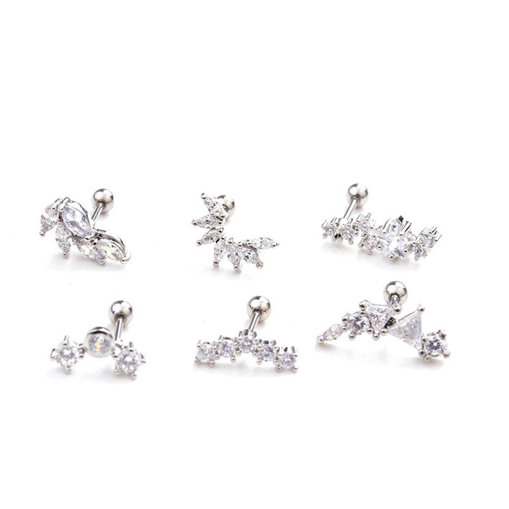 Khuyên xỏ sụn tai bằng thép không gỉ đính đá zircon nhiều màu dễ thương