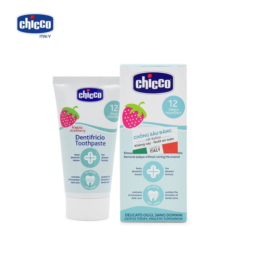 Kem Đánh Răng Hương Dâu Chicco Dành Cho Bé Từ 12 Tháng Tuổi Giúp Bảo Vệ Răng Chắc Khỏe 50ml